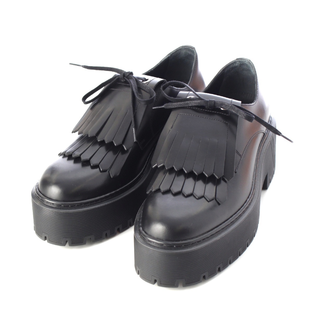 エルメス レザー ハリストン タッセル プラットフォーム 厚底 ローファー ブラック 36【中古】拍卖