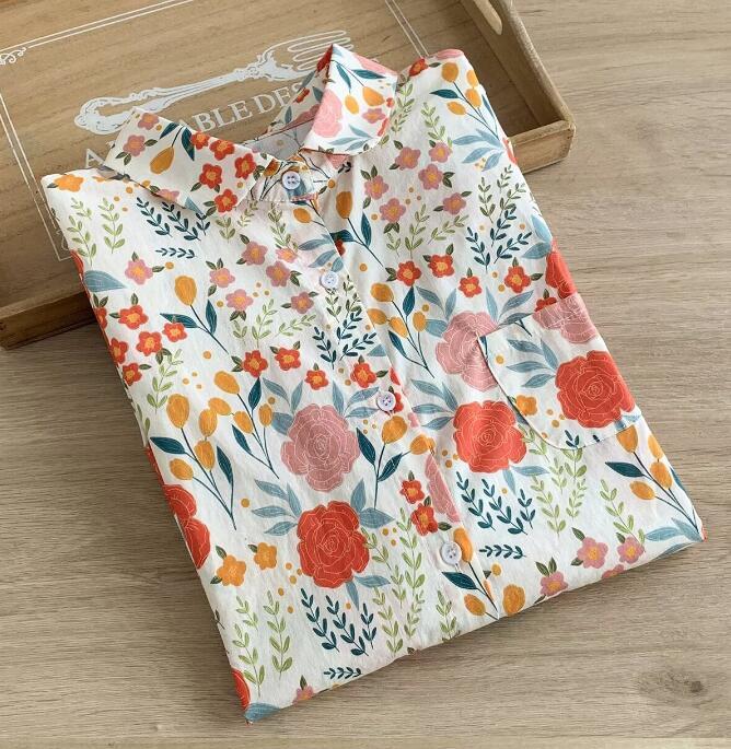 新作人気推薦レディース 長袖シャツ 綿コットン素材 美しい花柄 マルチカラー 可愛い ブラウストップス ゆったり拍卖