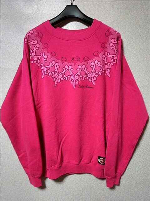 ヴィンテージ 90's USA製 ヘインズ ハーレーダヴィッドソン ピンク 両面プリント  古着 クルーネック スウェット トレーナー XL拍卖