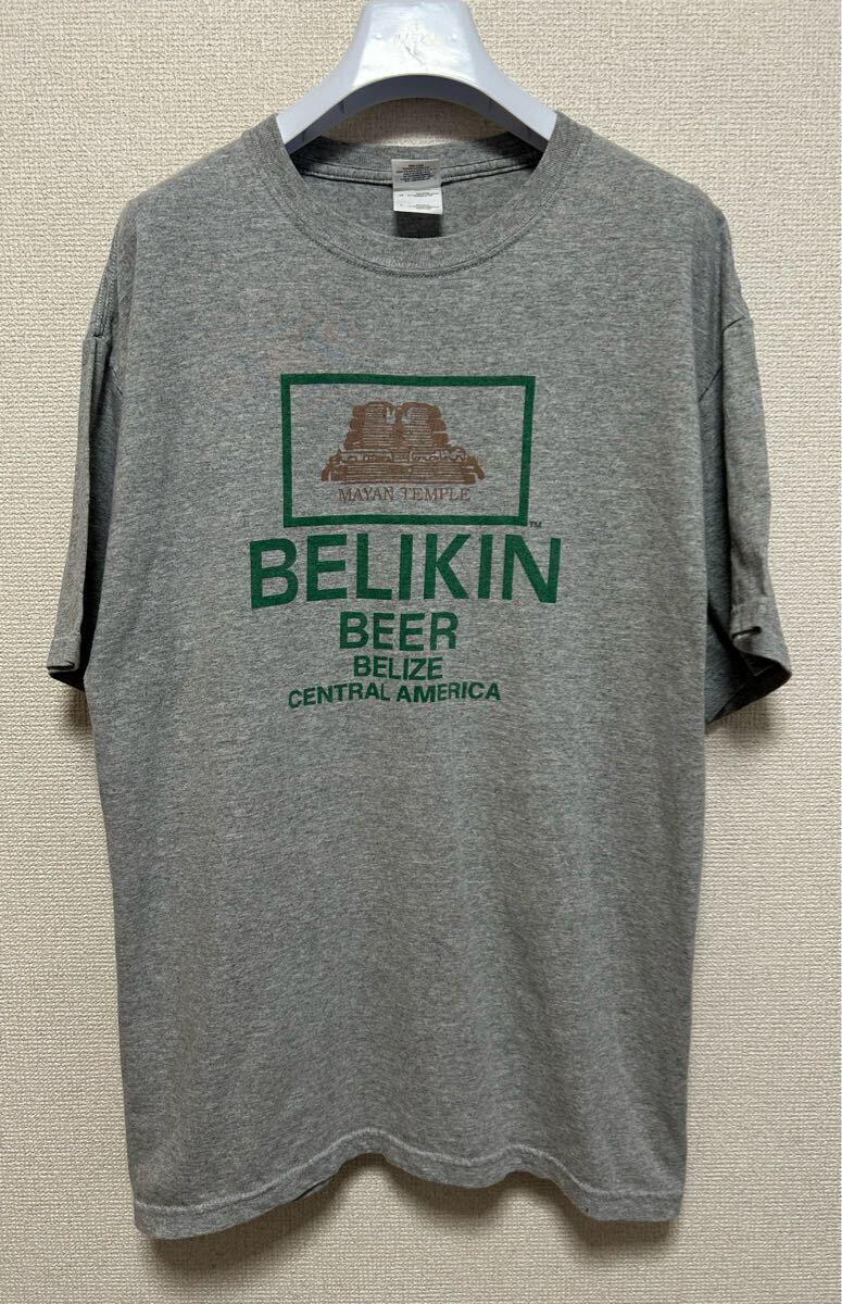 USA古着 BELIKIN BEER Print Tee GILDAN 染み込みプリント Tシャツ ベルキン ビール 半袖Tシャツ グレー L /企業Tee拍卖