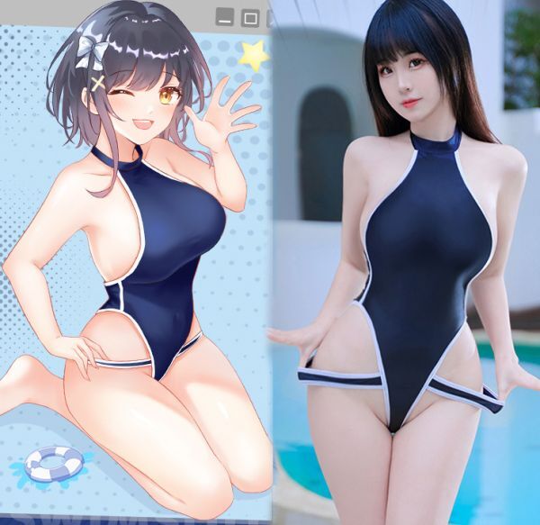 新作 紺★ 超セクシー 美胸 背中魅せ 光沢 レオタード オープンクロッチ 仕様.レースクイーン.スク水.水着体操 コスプレ コスチューム拍卖