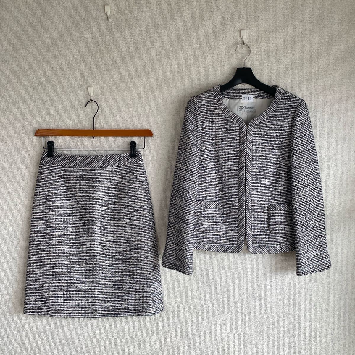 エル ノーカラー スーツ ツイード 36 W64 未使用に近い ラメ DMW拍卖