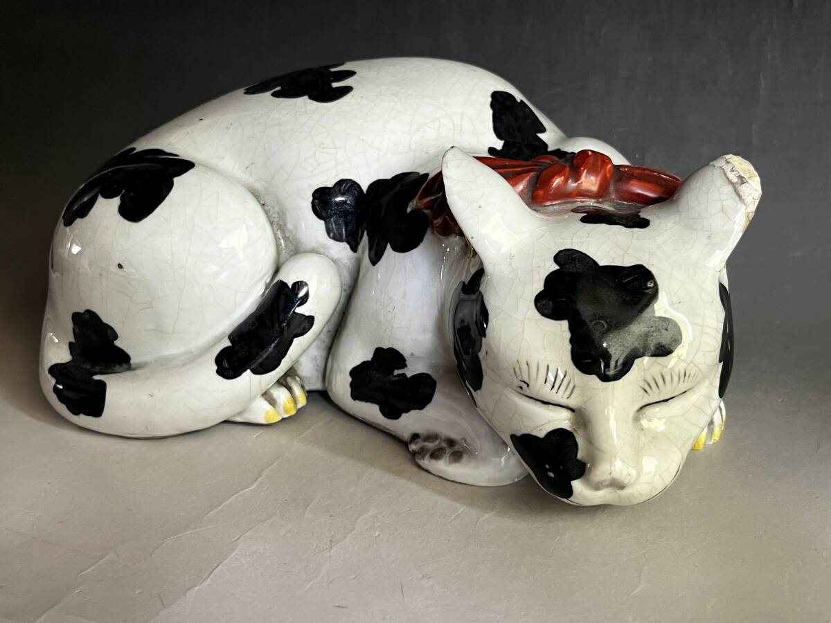 置物■猫 とても可愛らしい眠り猫 オブジェ 古民具 招き猫 江戸後期 古美術 時代物 骨董品■拍卖