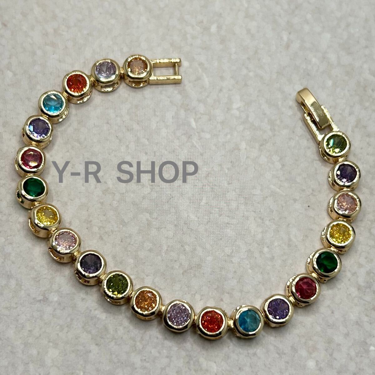 マルチカラーキュービックジルコニアのエレガントブレスレット★レディース腕輪バングルゴールドアクセサリーカラーストーン新品宝石Y-R拍卖