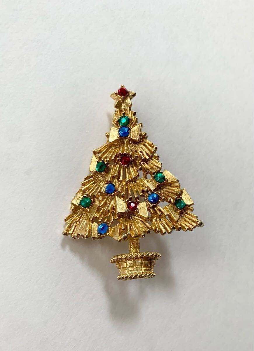 【美品】ヴィンテージ seven seas クリスマスツリー ブローチ ゴールドトーン マルチカラーストーン コスチュームジュエリー拍卖
