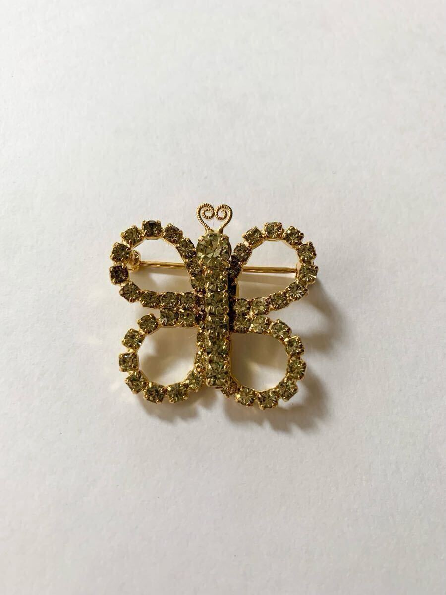 【美品】ヴィンテージ マリー フェラ MARIE FERRA 蝶々 ラインストーン ブローゴールドトーン コスチュームジュエリー バタフライ 拍卖