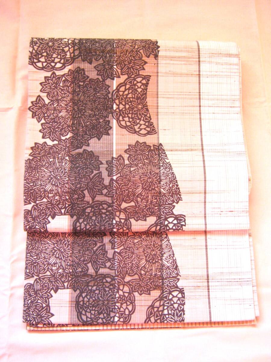 柿渋染 ベージュ 花柄 4m50cm さが美購入 拍卖