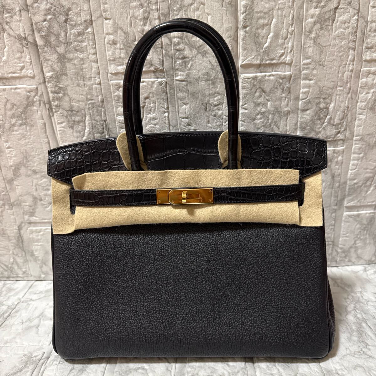 希少レア HERMES バーキン タッチ ブラック ゴールド金具 クロコダイル トゴ U刻印 拍卖