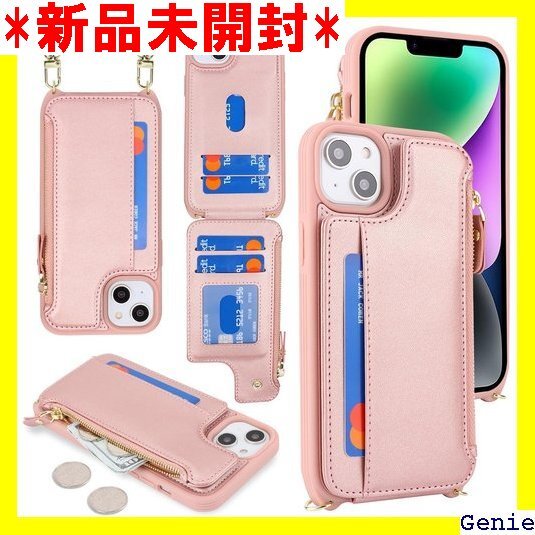 for iPhone 14 / 13 ケース アイフォ け ファスナー ストラップ付き ショルダーケース ピンク 38拍卖