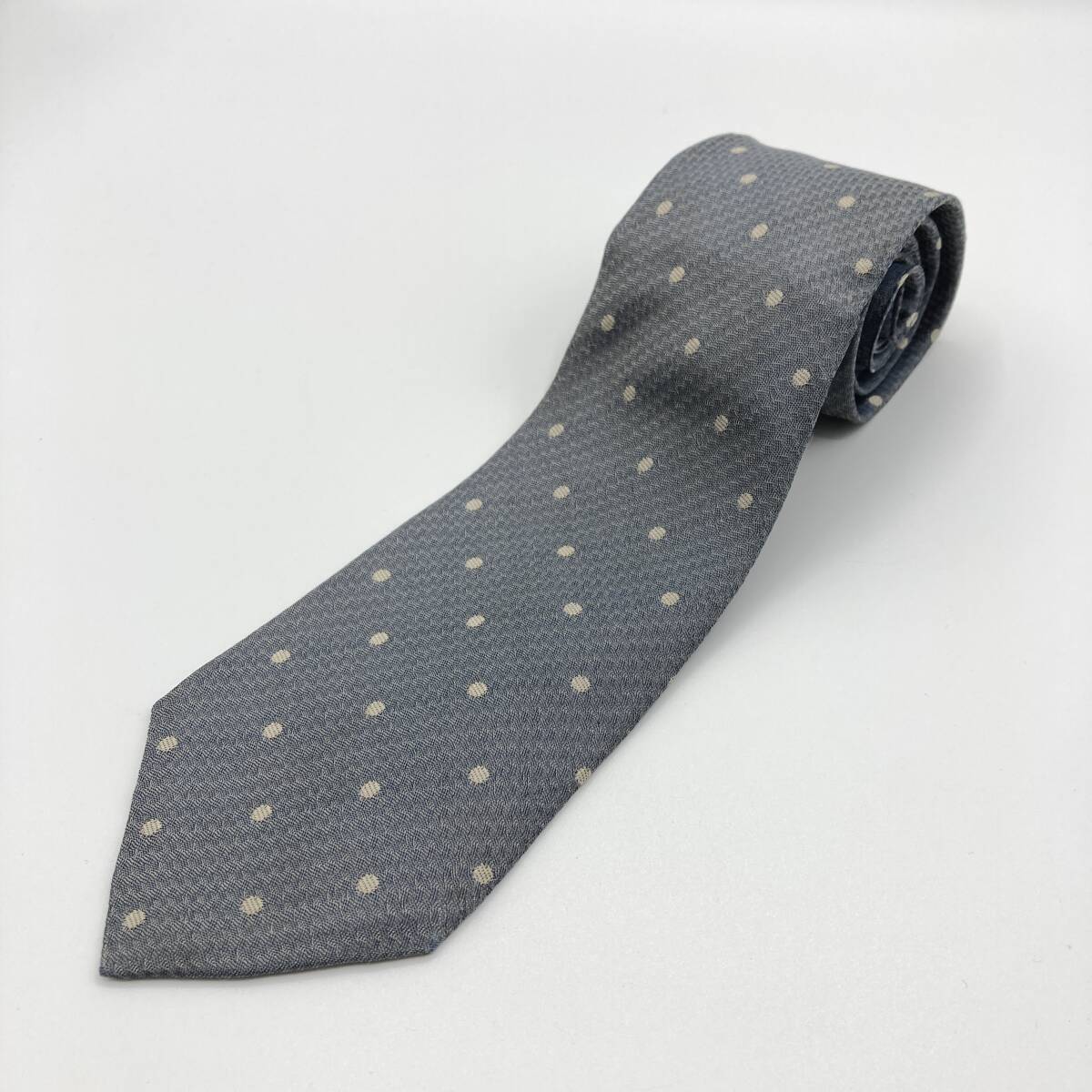 COMME des GARCONS HOMME シルク100% ドット 総柄 ネクタイ 日本製 水色 グレー コムデギャルソンオム 絹 SILK 水玉 archive 3110327拍卖