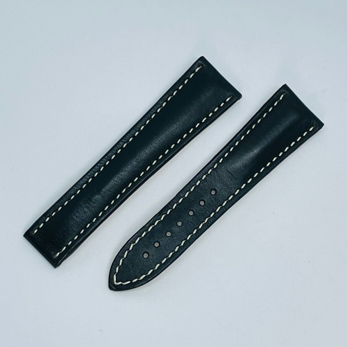 オメガDバックル用 サドルレザー カーフ革ベルト ブラックカラー 22-18mm拍卖