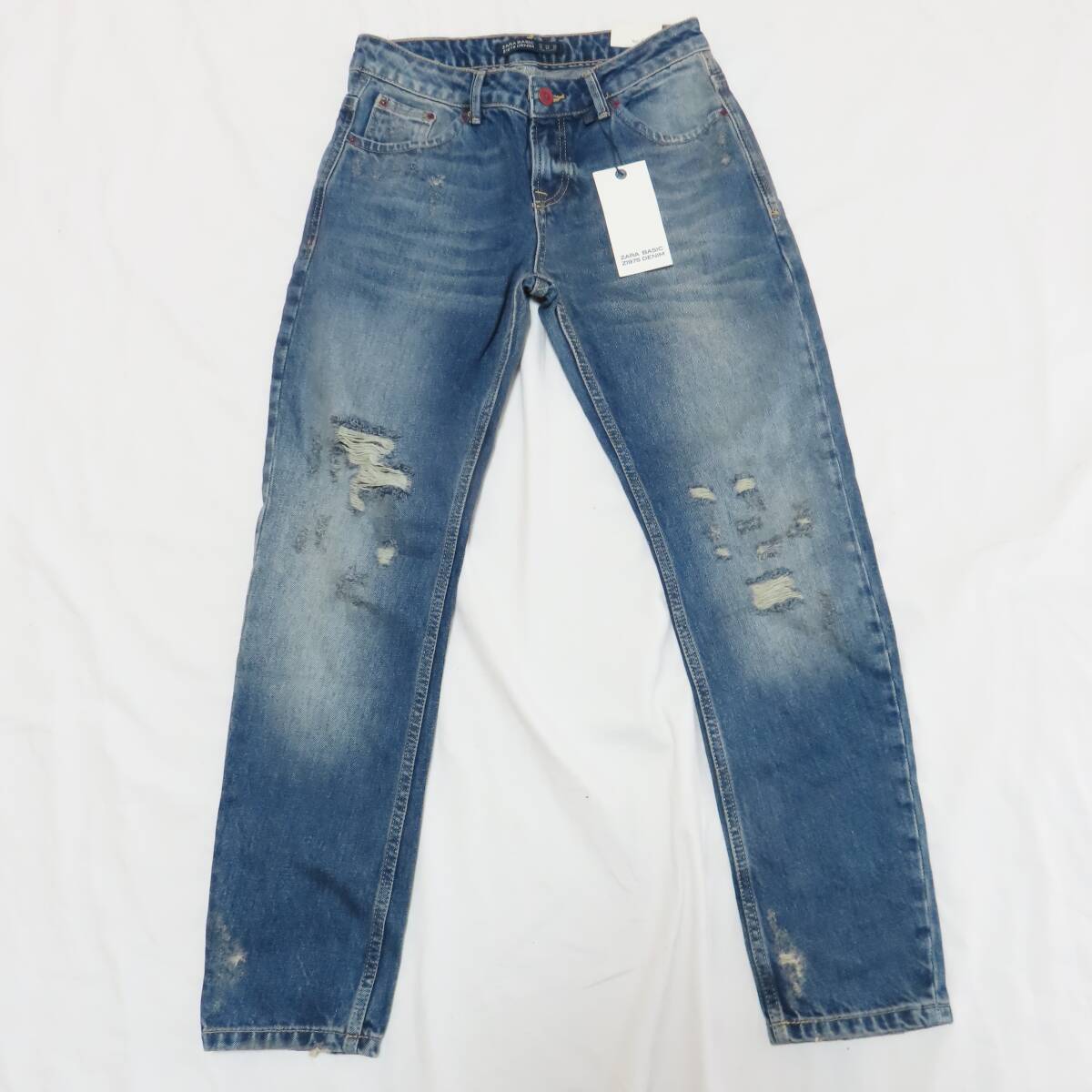 即決 未使用 ZARA BASIC Z1975 DENIM ダメージ ジーパン レディース ウェスト約68cm 拍卖