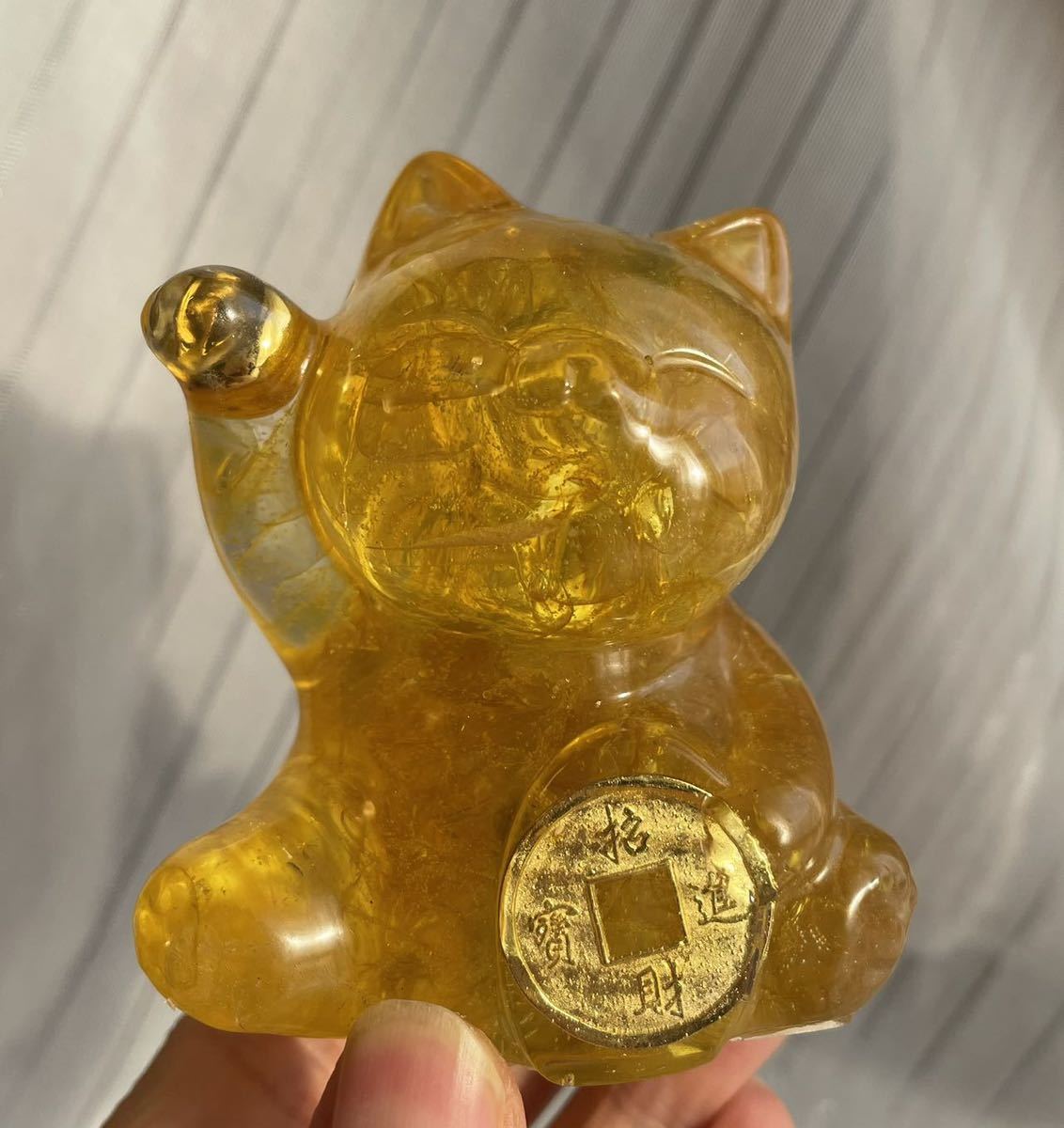 招き猫 オルゴナイト シトリン 黄水晶 天然石 クリスタル パワーストーン 置物インテリア 金運 財運 幸運 ラッキー 魔除 お守 小物拍卖
