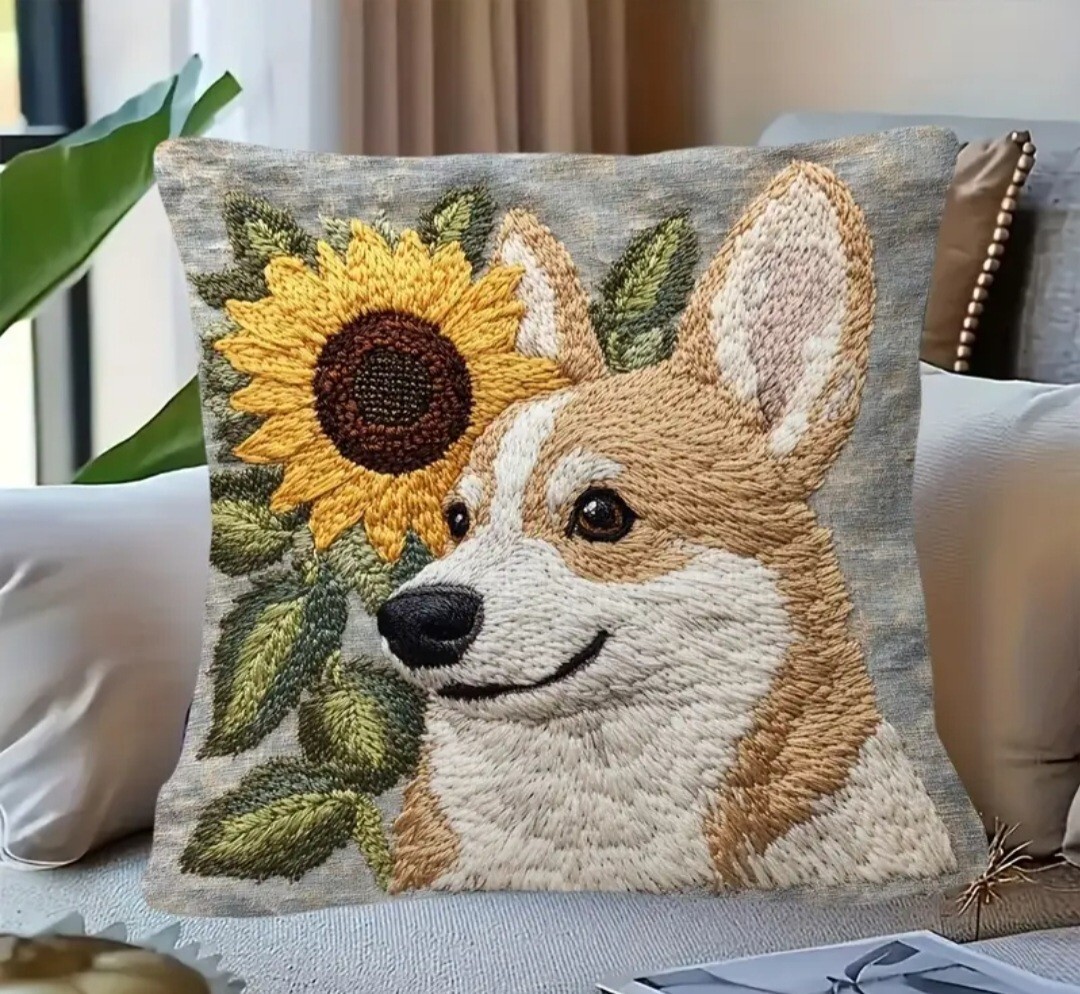 クッションカバー 犬 コーギーA コーギー 刺繍風 45cm 犬の雑貨 HANAKO拍卖