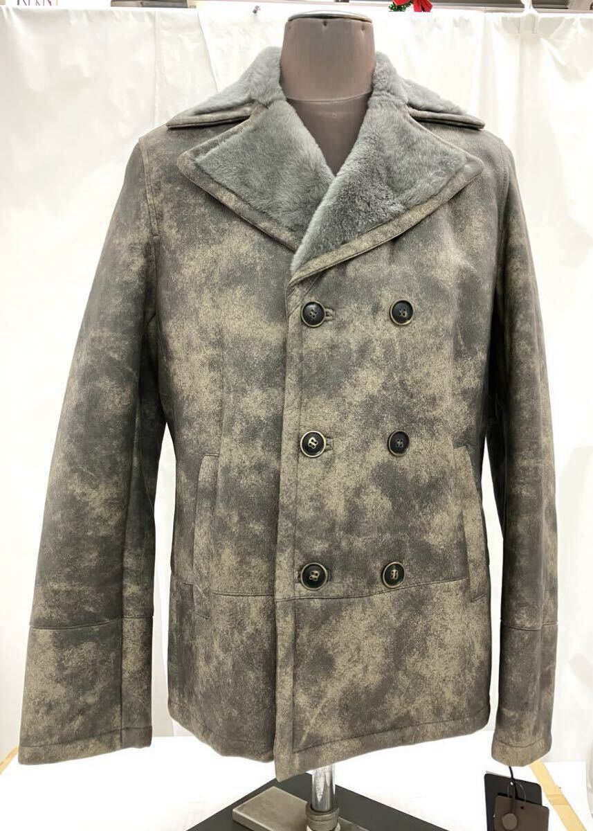 新品未使用 バルマン BALMAN ダブルムートン ハーフコート レザージャケット L グレー 最高級羊革ダブルフェイス仕立てメンズ 6613172拍卖