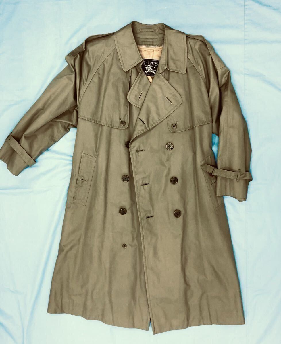 中古 バーバリー BURBERRY ウールライナー付き トレンチコート ベルト付き メンズ カーキ系 玉虫色 Mサイズ 261610拍卖