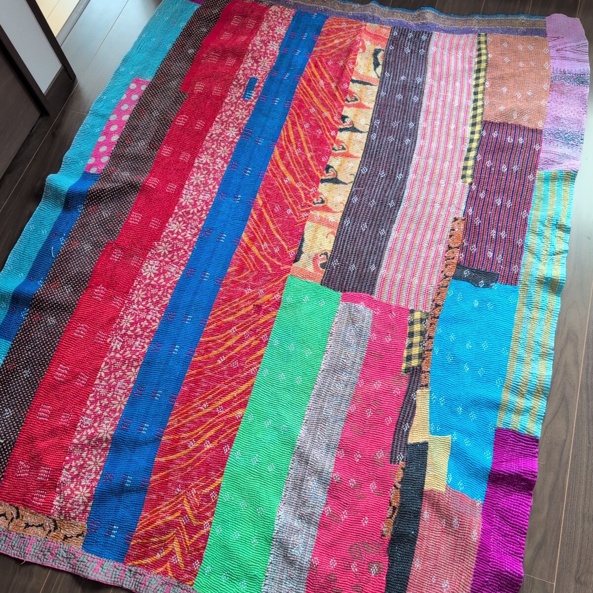 インド伝統工芸 民芸品 エスニック ヴィンテージカンタラリーキルト ハンドメイド ラグ ソファカバー エスニック インテリア 651 拍卖