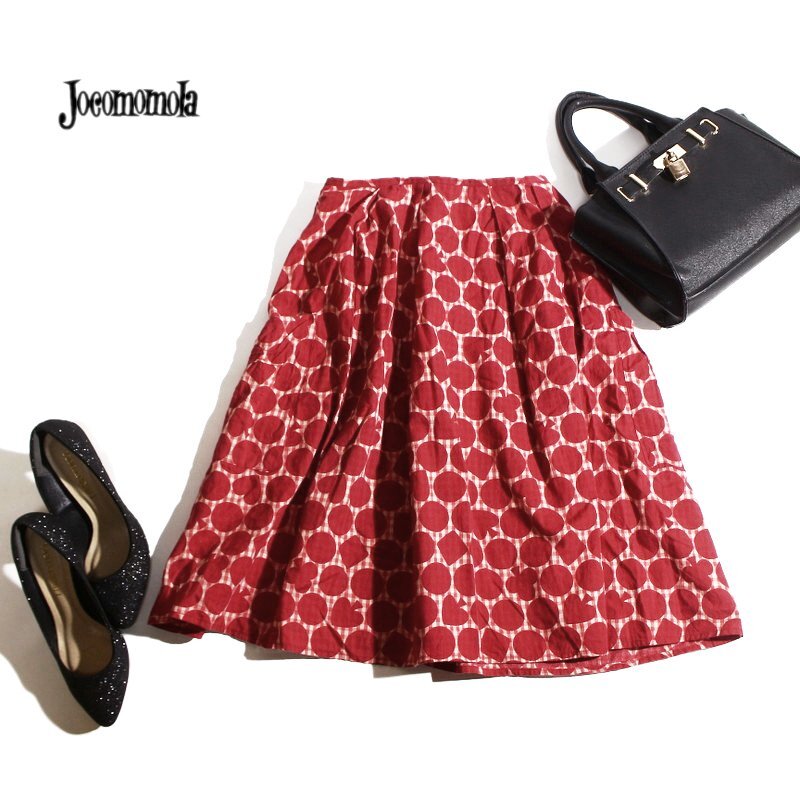 美品 ホコモモラ シビラ Jocomomola de sybilla 春 夏 トランプ プリント ハート 柄 コットン フレアスカート 40 レッド 赤 ピンク ミセス拍卖