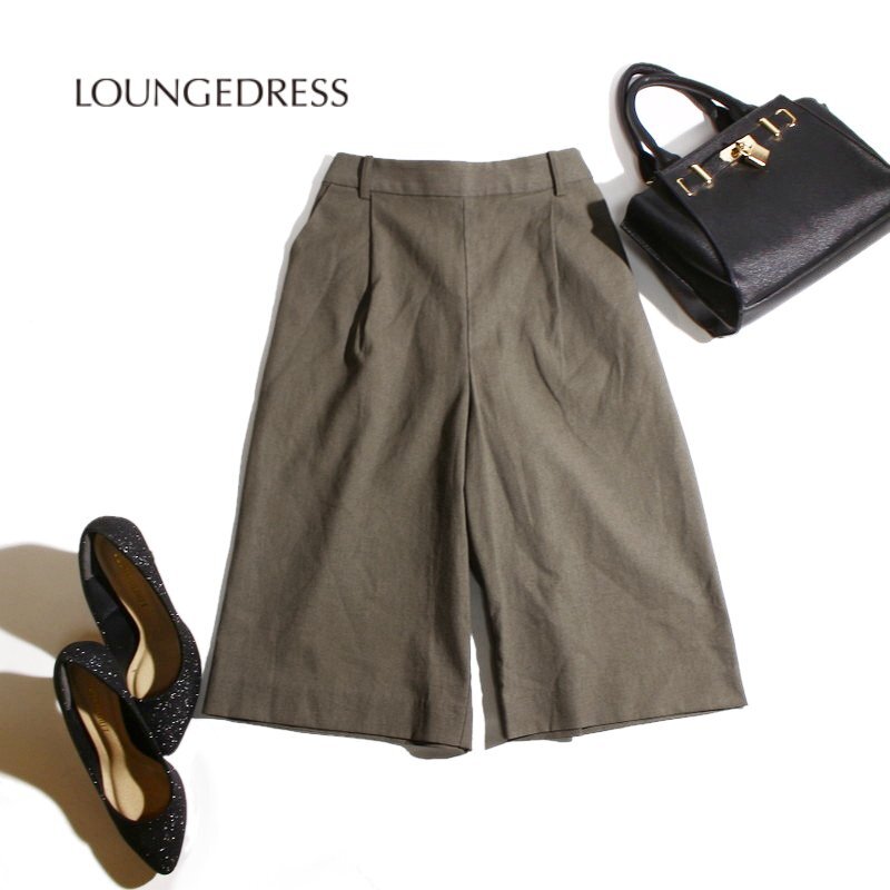 美品 LOUNGEDRESS ラウンジドレス 春 夏 膝下丈 リネン コットン ポリエステル スーツ ハーフパンツ F カーキグレー グレージュ オフィス拍卖