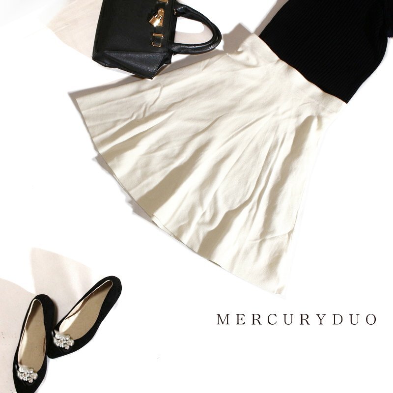 マーキュリーデュオ MERCURYDUO 春 夏 可愛い シンプル サマーニット フレアスカート サーキュラースカート F ホワイト 白 無地拍卖