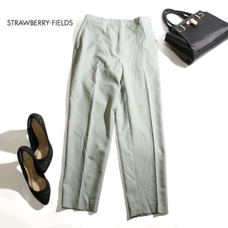 美品 ストロベリーフィールズ STRAWBERRY-FIELDS 美脚 春 夏 イージー テーパードパンツ スラックス パンツ ミント グリーン パンツ 仕事着拍卖