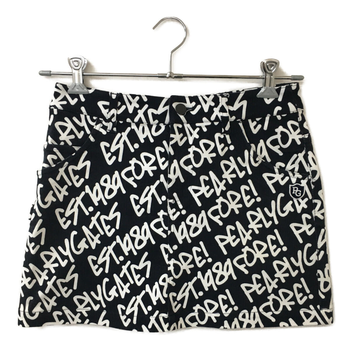 coco 中古【値下げ】 パーリーゲイツ レディース スカート 0(S) 紺×白 ストレッチ ロゴ総柄 レターパックプラス発送可 86346拍卖