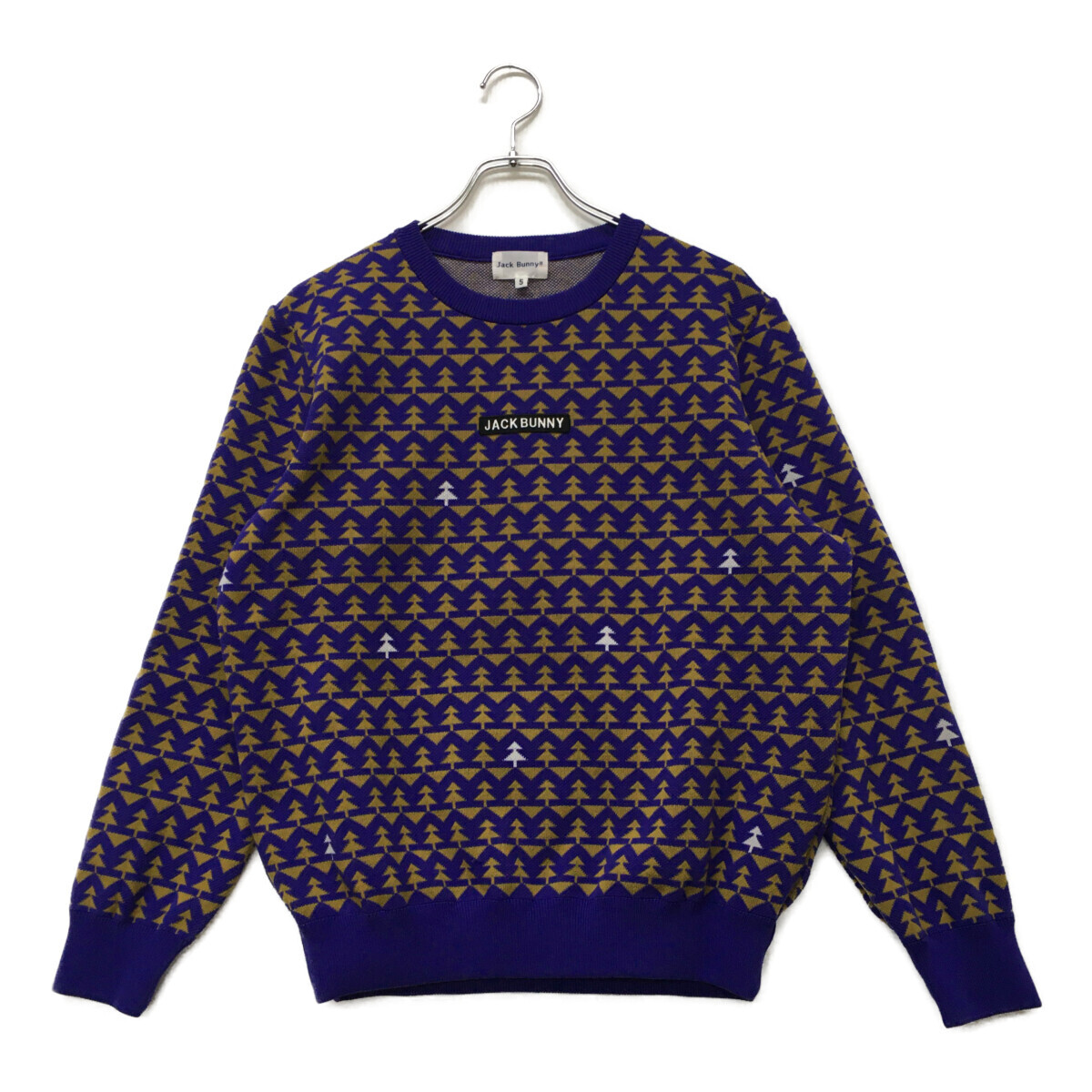 coco 中古【値下げ】ジャックバニー メンズ セーター 5(L) 紫 パープル クルーネック 総柄 伸縮性 レターパックプラス発送可 K6612拍卖