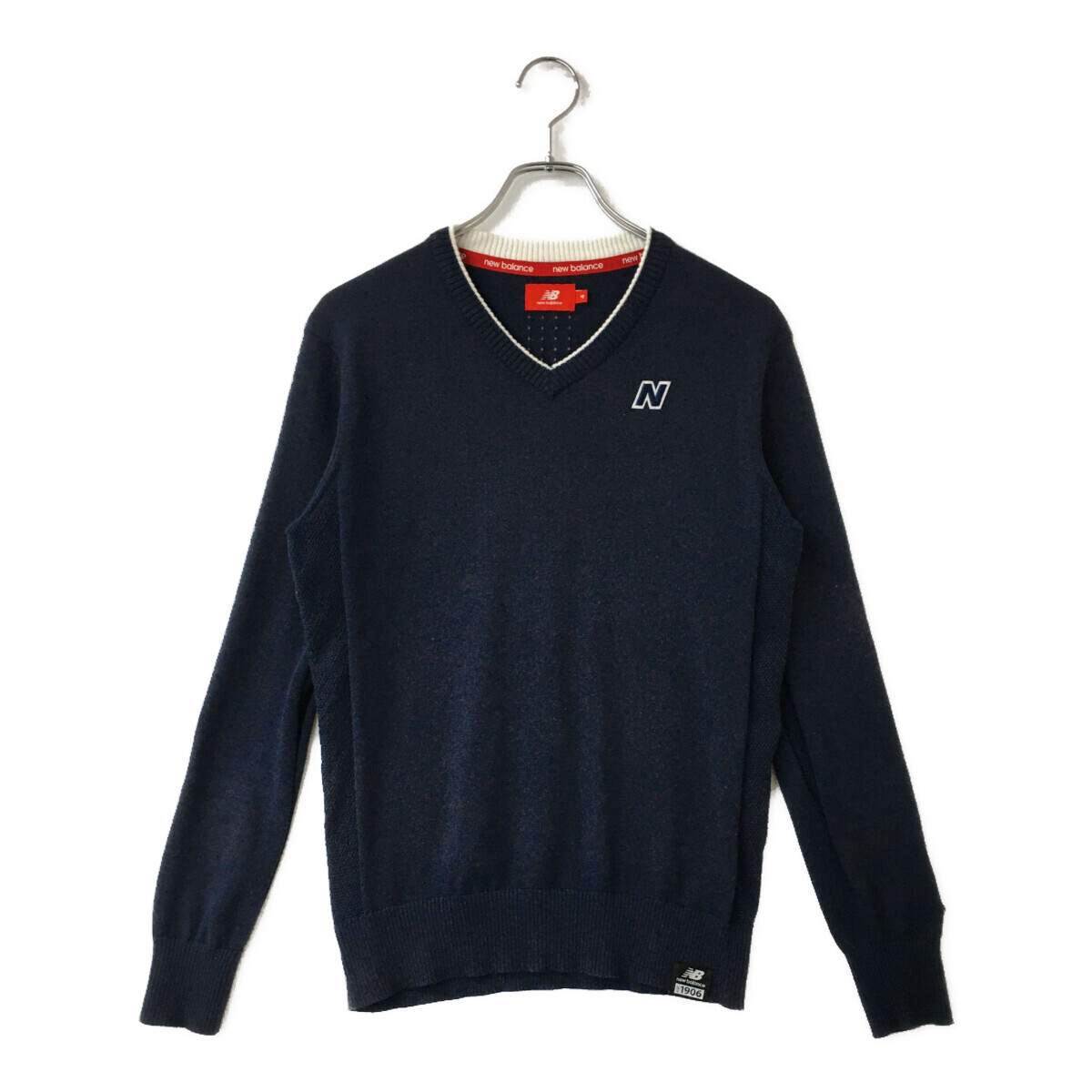 coco 中古【SALE】 ニューバランスゴルフ メンズ セーター 4(M) 紺 長袖Vネック ニット シンプル レターパックプラス発送可 87686拍卖
