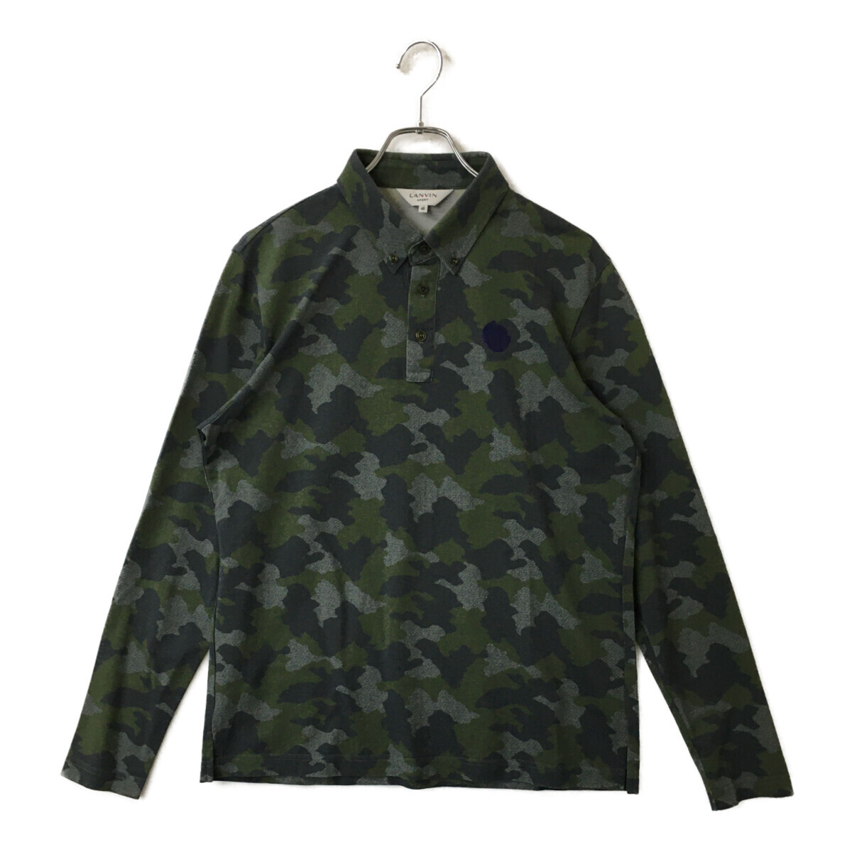 coco 中古【SALE】 ランバンスポール メンズ 長袖ポロシャツ 40(L) カーキ ボタンダウン カモフラ レターパックプラス発送可 87176拍卖