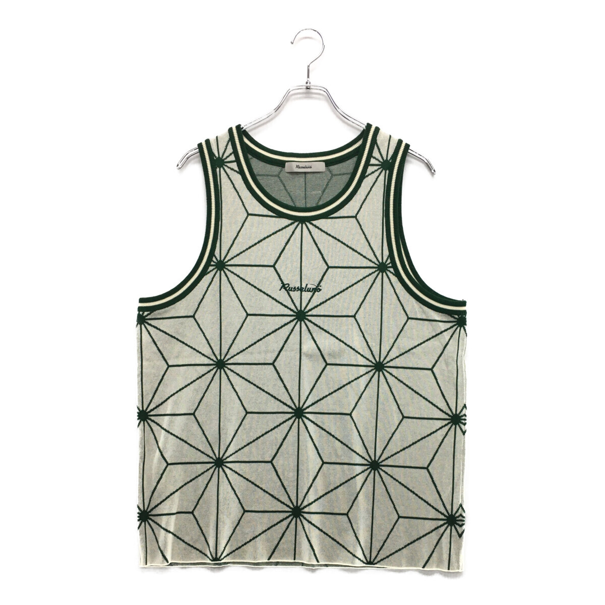 coco 中古【値下げ】 ラッセルノ RUSSELUNO メンズ ベスト 4(M) 白×緑 ニット 総柄 春秋 レターパックプラス発送可 98249拍卖