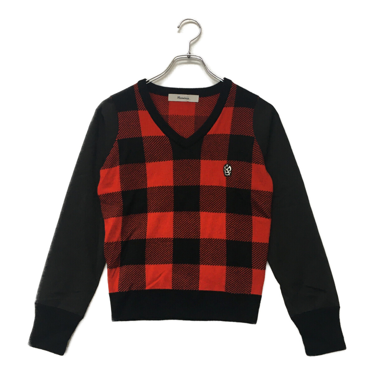 coco 中古【値下げ】 ラッセルノ レディース セーター 0(S) 黒×赤 ブラック ルチャ チェック Vネック レターパックプラス発送可 112099拍卖