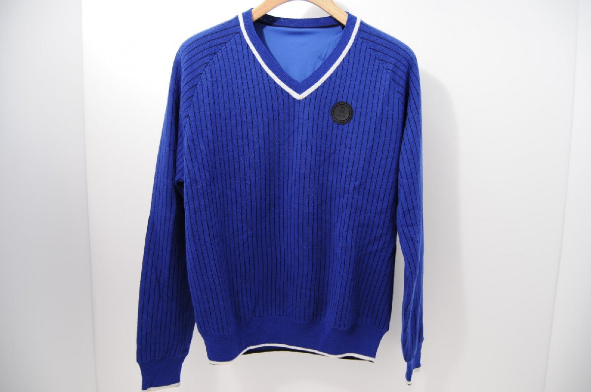 coco 中古【SALE】 ランバンスポール メンズ 長袖Vネックニット 40(L) 青×黒 リバーシブル レターパックプラス発送可 58339拍卖