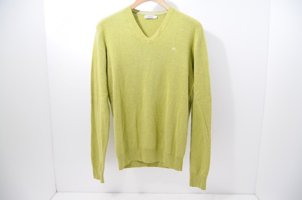 coco 中古【SALE】 ジェイリンドバーグ J.LINDEBERG メンズ ニット M 黄緑 Vネック シンプル レターパックプラス発送可 58631拍卖