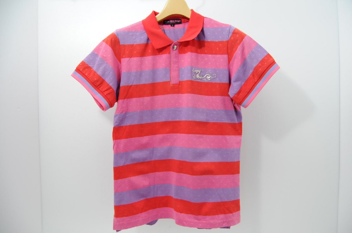 coco 中古【SALE】 ダンスウィズドラゴン レディース 半袖ポロシャツ 3(L) 紫×ピンク×赤 ボーダー レターパックプラス発送可 62798拍卖