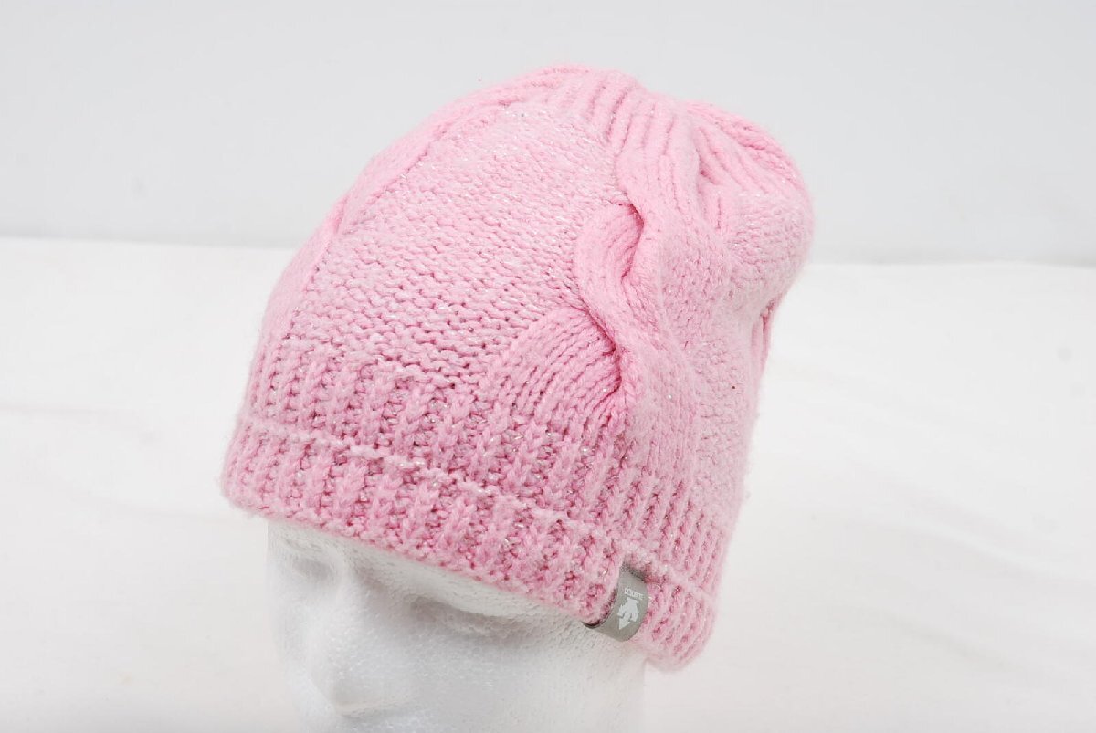 coco 中古【値下げ】 デサントゴルフ DESCENTE GOLF ニット帽 フリー ピンク ラメ入り レターパックプラス発送可 84676拍卖