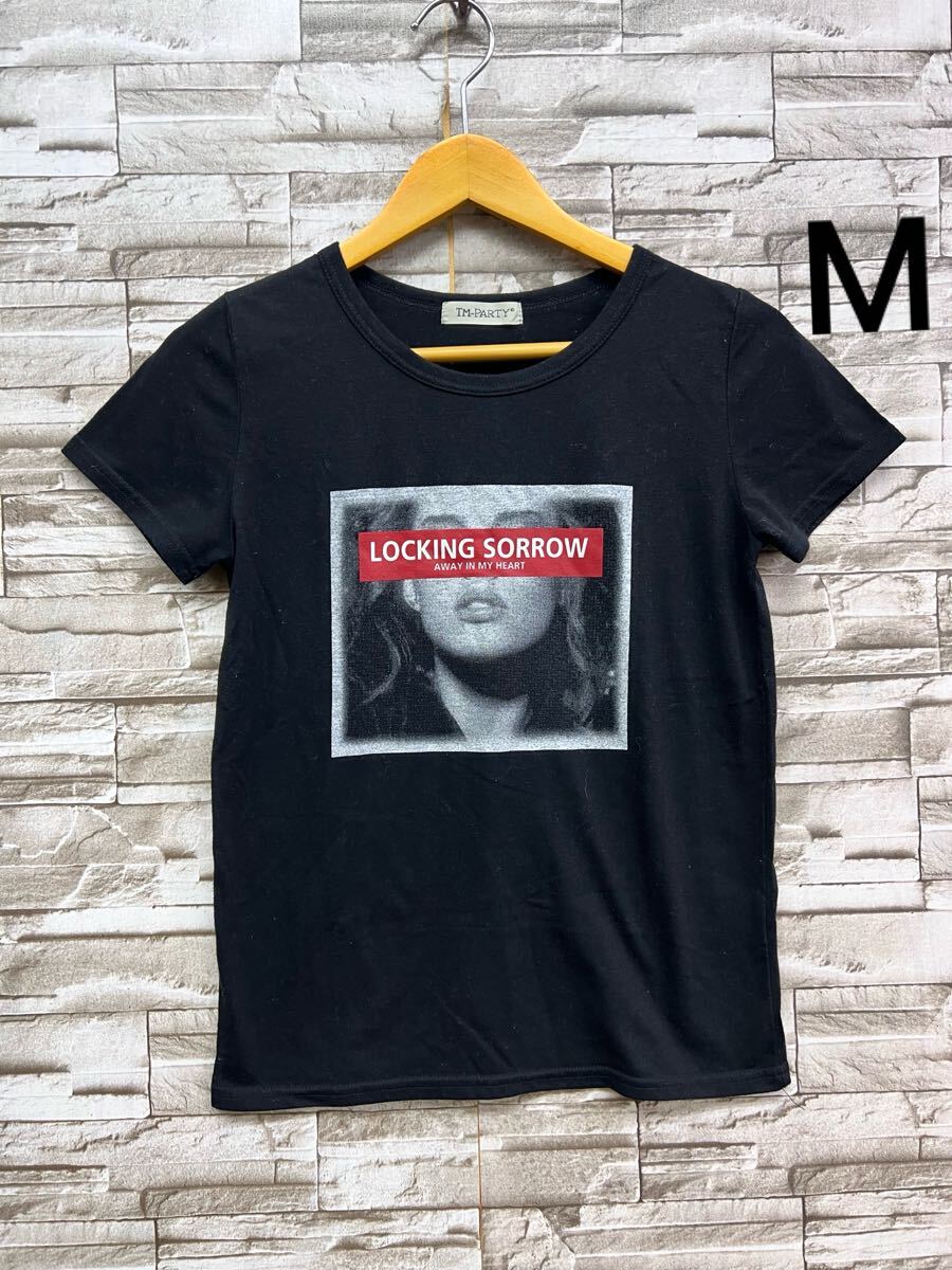 M TM-PARTY ブラック 半袖Tシャツ 半袖 Tシャツ カットソー トップス拍卖