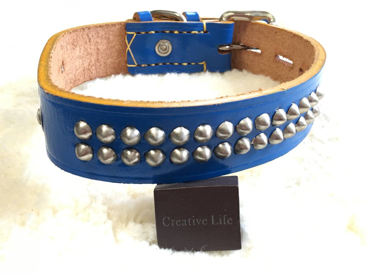 ★同梱お得★♯30-№34・本皮平首輪・ペティオ・青♪拍卖