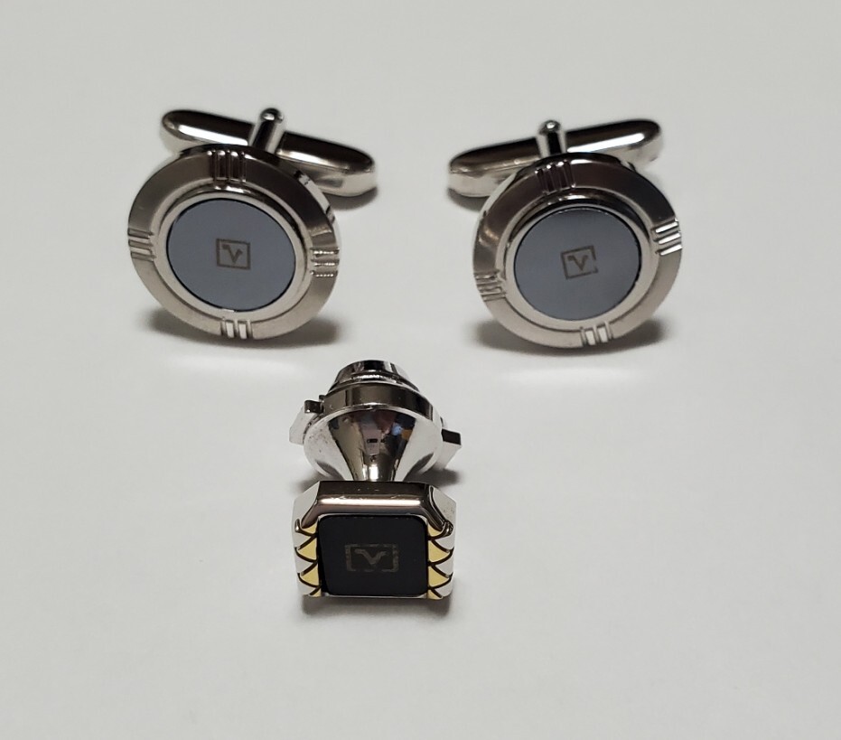 タイピン&カフスボタン シルバーカラー&ブラック メンズ アクセサリー 14g きれいめ拍卖