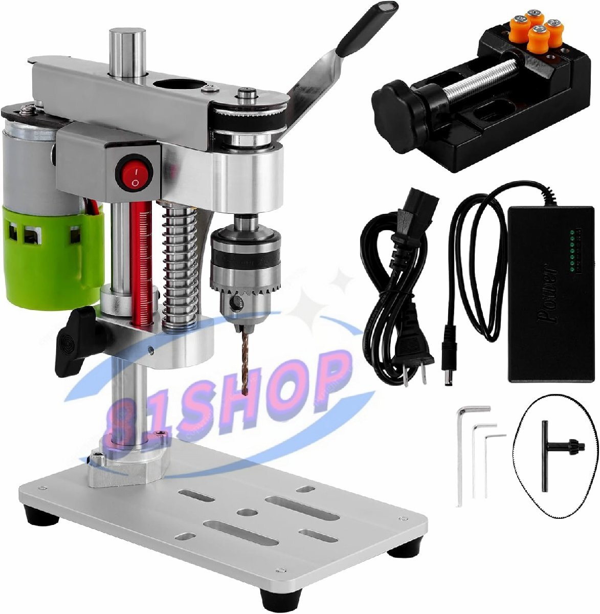 「81SHOP」ミニ卓上ボール盤 ミニ卓上ドリル 7段変速 マイクロドリル 1-6mm 照明可能 ワーク DIY工芸品 金属など拍卖