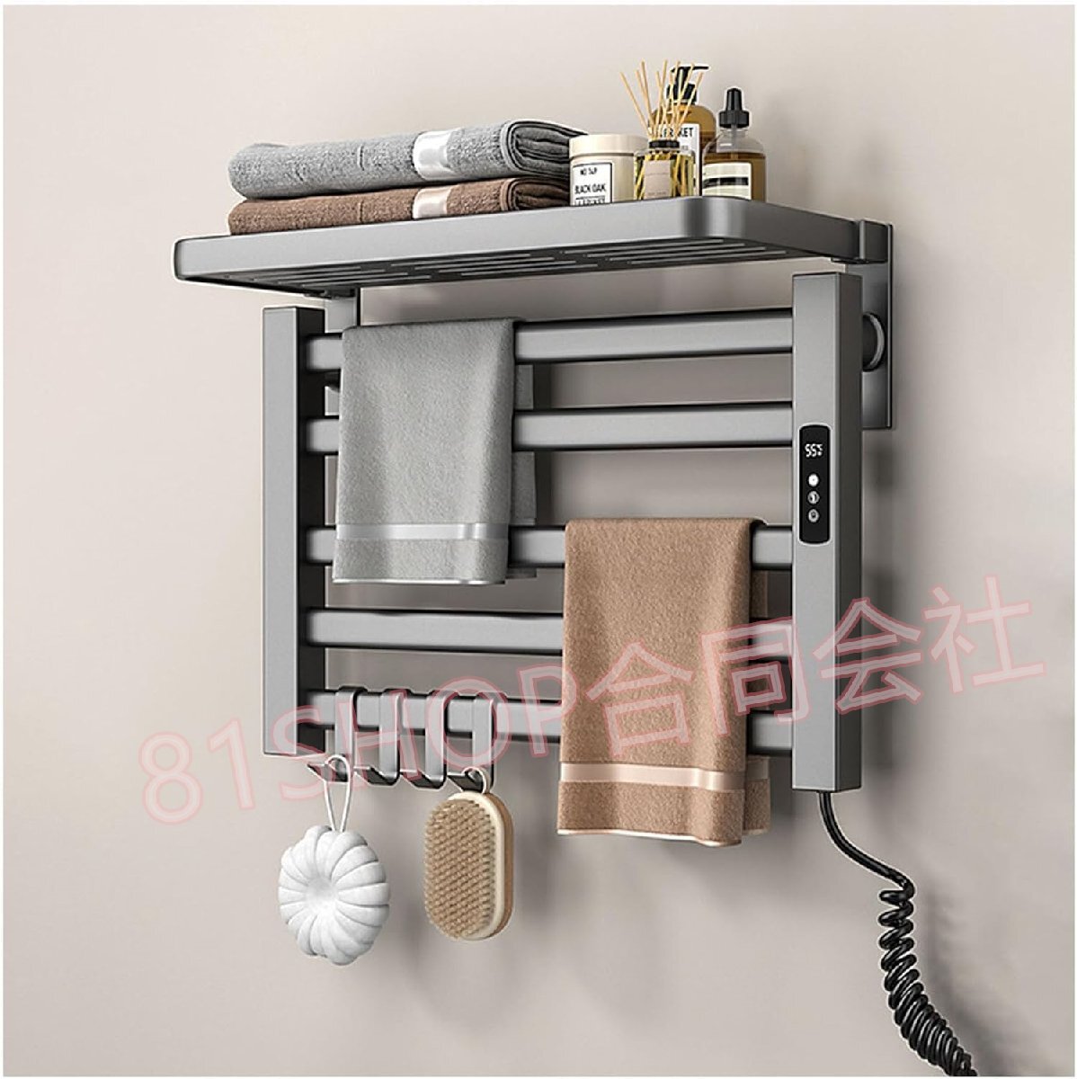 「81SHOP」加熱タオルラック 恒温布巾掛け LEDディスプレイ壁掛け式 浴室 ホテル用 家庭用 電気壁掛けタオル掛け 110V グレー 5階拍卖