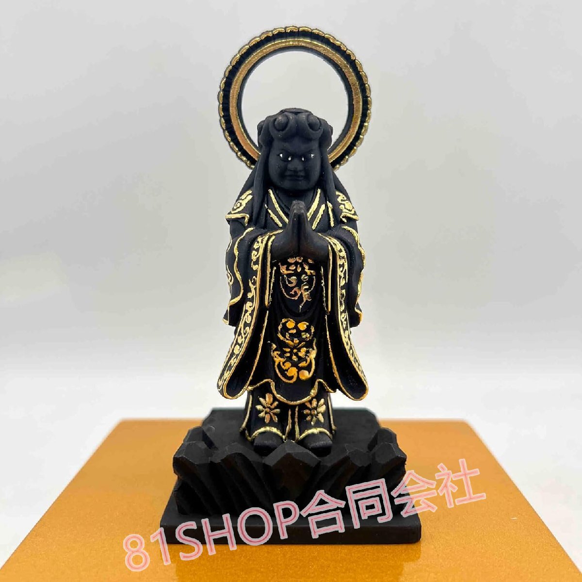 「81SHOP」木彫りの仏像 鬼子母神(鬼形)立像 日蓮宗の脇侍 諸天神 極彩色絵系 桧木製 (総高約11cm)拍卖