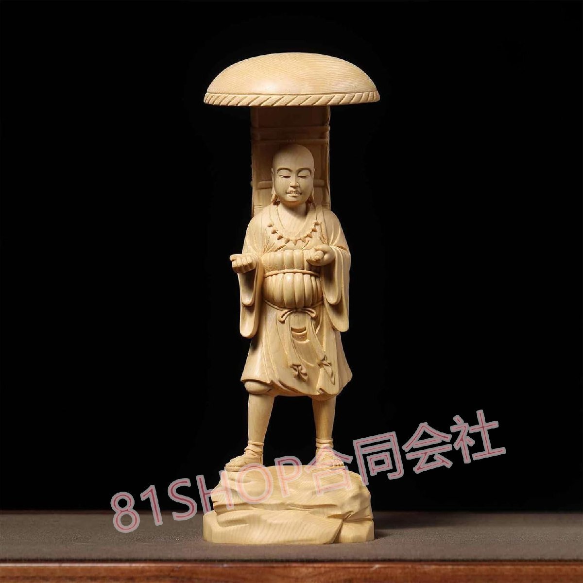 「81SHOP」 仏像 弘法大師 立像 桧木製高級木彫り『真言宗』 空海 木彫り仏像 (こうぼうだいし (総高16cm)拍卖