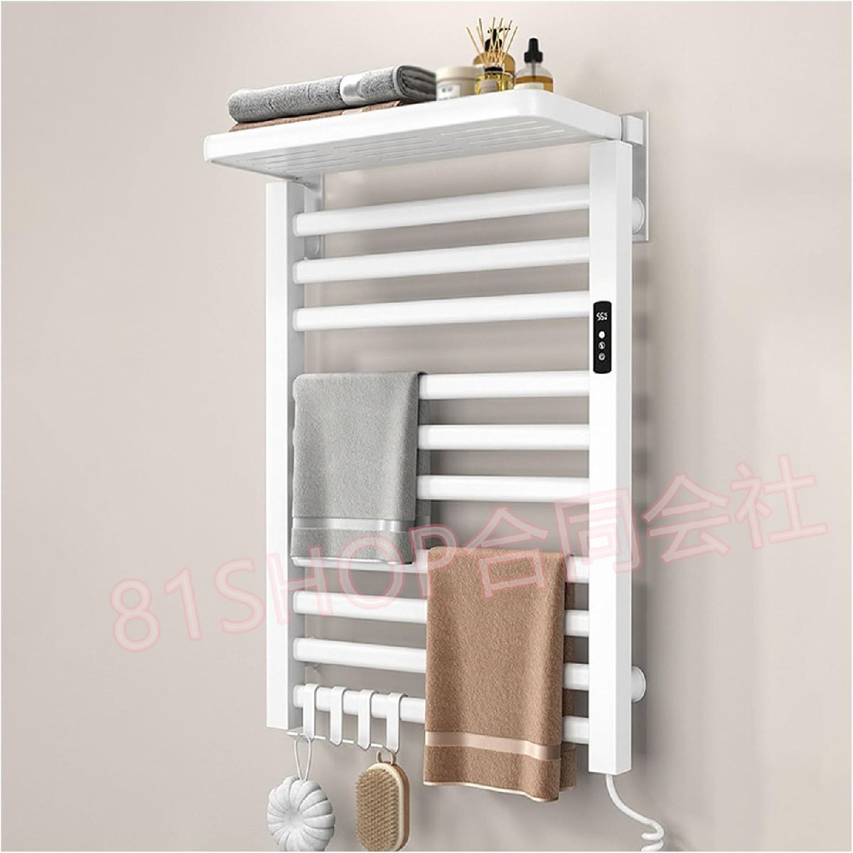 「81SHOP」加熱タオルラック 恒温布巾掛け LEDディスプレイ壁掛け式 浴室 洗面台 ホテル用 家庭用 電気壁掛けタオル掛け 110V 10階ホワイト拍卖