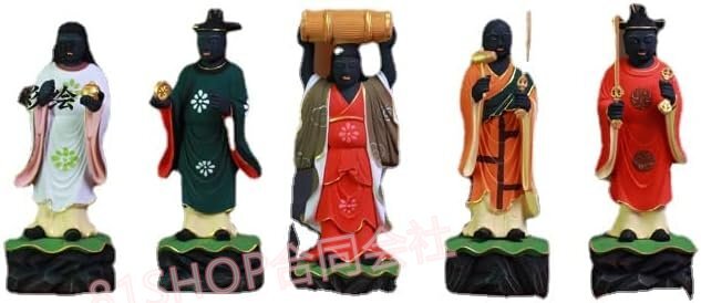 「81SHOP」精彫造像6人の大黒天置物仏壇仏像木彫り柘植の木商売繁盛無病息災福徳福運厄除け(高さ10cm×巾3.2cm×奥行2.2cm) (極彩色絵系)拍卖