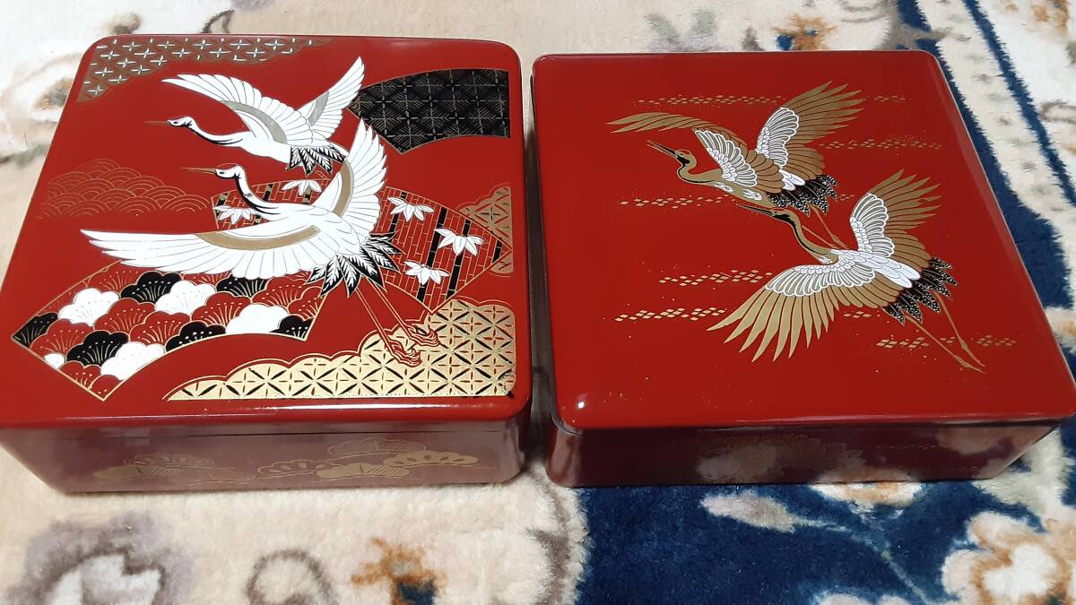 メーカー等不明 重箱 鶴絵柄 2組セット 昭和レトロ アンティーク拍卖