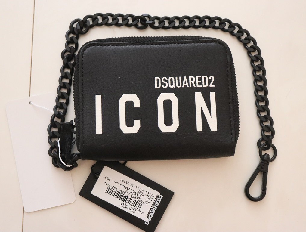 DSQUARED2ディースクエアード新品メンズウォレットチェーン付レザー財布伊製73700円黒拍卖