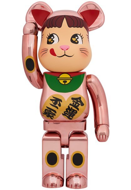 新品BE@RBRICK 招き猫 ペコちゃん 金運 ダブル小判 桃金メッキ 1000%拍卖