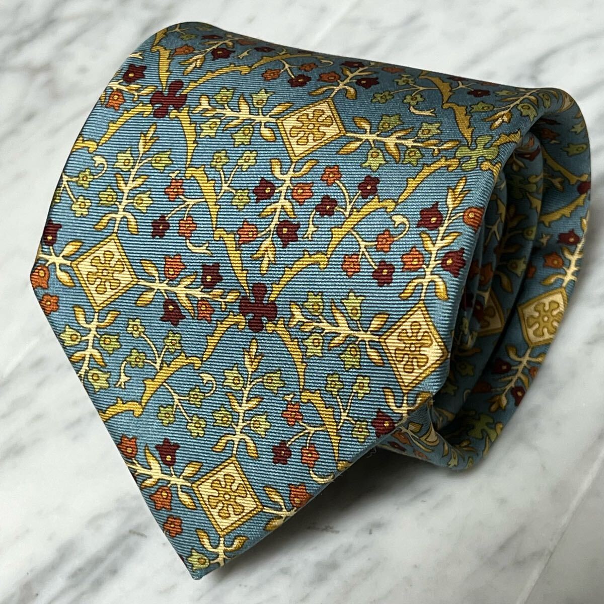【美品】 999円~ ETRO ネクタイ ブルー系 ボタニカル柄 (B8)拍卖