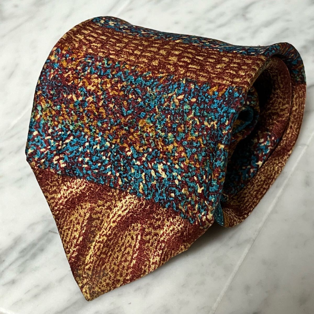 【美品】 999円~ MISSONI ネクタイ レッド ブラウン 総柄 (R5)拍卖