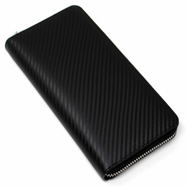 「b3e-a2」 新品 本革 カーボンレザー 長財布 メンズ 大容量 カード20枚収納 L字ファスナー おしゃれ ブラック拍卖